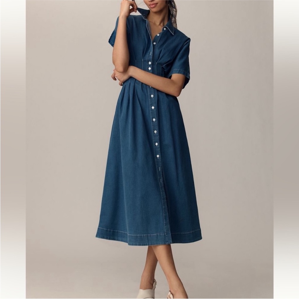 Anthropologie Exquise The Tobie Denim Shirt Dress Maxi Midi Small Petite NWT NEW